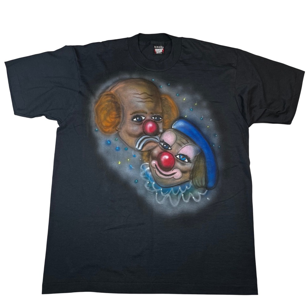 Vintage Screen Stars Best Clown Airbrush Graphic T-Shirt Black XL Made in USA
